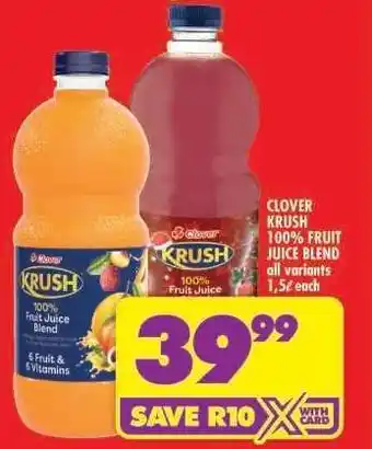 Shoprite Clover Krush 100 Fruit Juice Blend offer