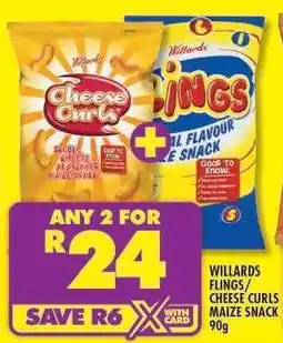 Shoprite WILLARDS FLINGS/CHEESE CURLS MAIZE SNACK 90g offer