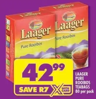 Shoprite LAAGER PURE ROOIBOS TEABAGS 80 per pack offer