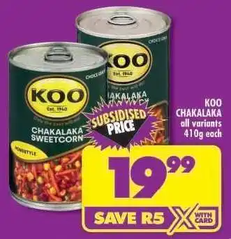 Shoprite KOO CHAKALAKA all variants 410g each offer