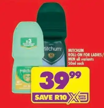 Shoprite MITCHUM ROLL-ON FOR LADIES/MEN all variants 50ml each offer