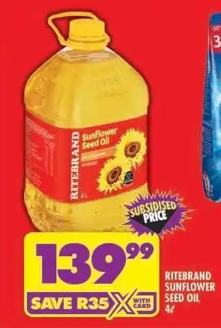 Shoprite Ritebrand Sunflower Seed Oil 4ℓ offer