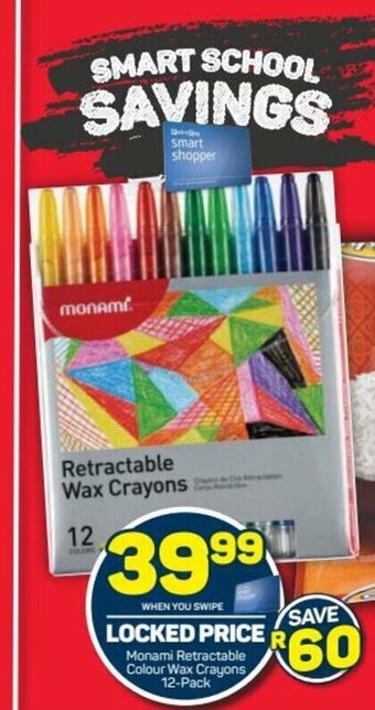 Monami Retractable Colour Wax Crayons 12-Pack