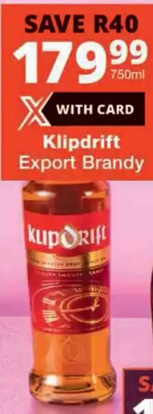 Checkers Klipdrift Export Brandy offer