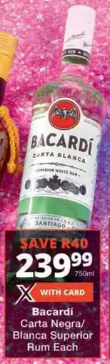Checkers Bacardi Carta Negra/ Blanca Superior Rum offer