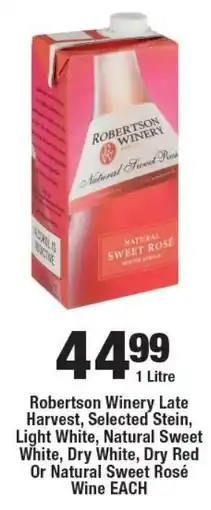 OK Liquor Robertson Winery Late Harvest, Selected Stein, Light White, Natural Sweet White,Dry White, Dry Red Or Natural Sweet Rosé Wine offer
