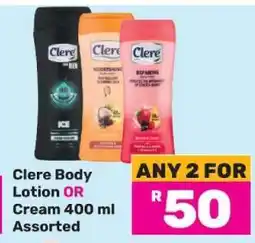 Game Clere Body Lotion or Cream 400 ml Assorted offer