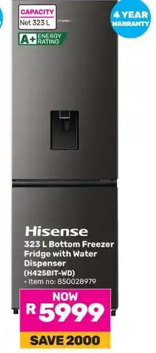 Game Hisense 323 L Bottom Freezer Fridge with Water Dispenser offer