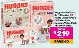 Game Huggies Gold Skin Soft Nappies OR Pants Jumbo Pack OR Extra Care Nappies Value Pack Assorted Sizes offer