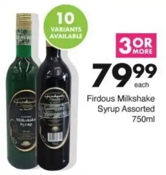 Save Hyper Firdous Milkshake Syrup Assorted offer