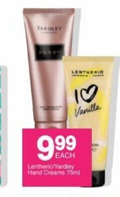 Save Lentheric / Yardley Hand Creams 75ml offer