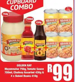 Boxer GOLDEN RAY Mayonnaise 750g, Tomato Sauce 700ml, Chutney Assorted 430g & 4 x Baked Beans 410g offer