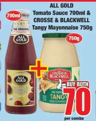 Boxer ALL GOLD Tomato Sauce 700ml & CROSSE & BLACKWELL Tangy Mayonnaise 750g offer