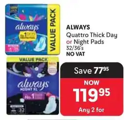 Makro ALWAYS Quattro Thick Day or Night Pads offer