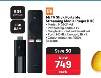Makro Mi TV Stick Portable Streaming Media Player (HD) offer