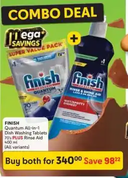 Makro Finish Quantum All-in-1 Dish Washing Tablets 70's PLUS Rinse Aid 400 ml offer