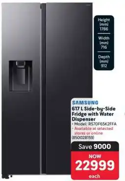 Makro Samsung 617 L Side-by-Side Fridge with Water Dispenser offer