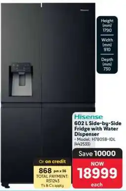 Makro Hisense 602 L Side-by-Side Fridge with Water Dispenser offer
