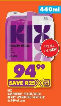 Shoprite KIX RASPBERRY PEACH/WILD BERRY SPARKLING SPRITZER offer