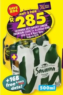 Shoprite SAVANNA DRY/ANGRY LEMON PREMIUM CIDER 2x 6x500ml NRB offer