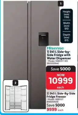 Makro Hisense 541 L Side-by-Side Fridge with Water Dispenser offer