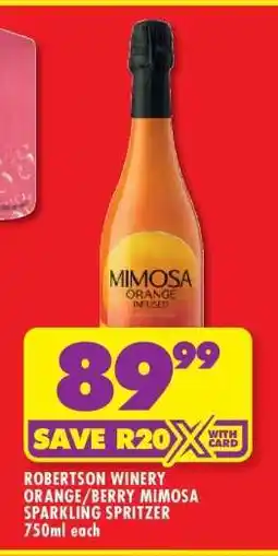 Shoprite ROBERTSON WINERY ORANGE/BERRY MIMOSA SPARKLING SPRITZER offer
