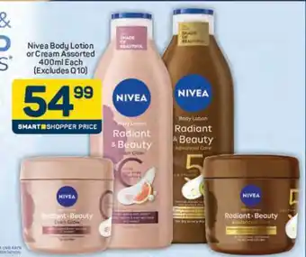 Pick n Pay Nivea Body Lotion or Cream Assorted 400ml Each (Excludes Q10) offer