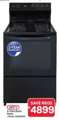 Pick n Pay Hypermarket DEFY 4-Plate Black Stove offer