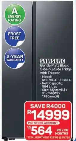 Pick n Pay Hypermarket Samsung Gentle Matt Black Side-by-Side Fridge with Freezer offer