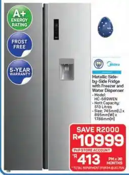 Pick n Pay Hypermarket Metallic Side-by-Side Fridge with Freezer and Water Dispenser offer