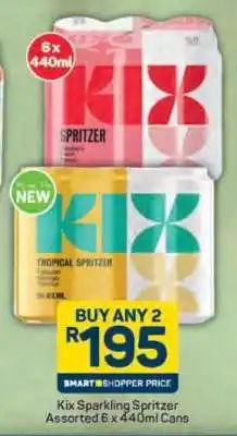 Pick n Pay Kix Sparkling Spritzer Assorted 6 x 440ml Cans offer