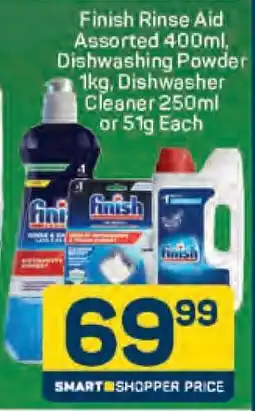 Pick n Pay Finish Rinse Aid Assorted 400ml, Dishwashing Powder 1kg, Dishwasher Cleaner 250ml or 51g Each offer