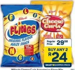 Pick n Pay Willards Cheese Curls Assorted or Flings 90g offer