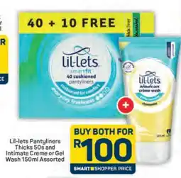 Pick n Pay Lil-lets Pantyliners Thicks 50s and Intimate Creme or Gel Wash 150ml Assorted offer