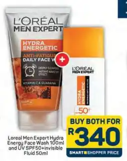 Pick n Pay Loreal Men Expert Hydra Energy Face Wash 100ml and UV SPF50+invisible Fluid 50ml offer