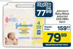 Pick n Pay Johnson's Baby Wipes Assorted 224/288s Each offer