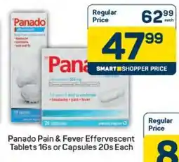 Pick n Pay Panado Pain & Fever Effervescent Tablets 16s or Capsules 20s Each offer