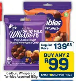 Pick n Pay Hypermarket Cadbury Whispers or Tumbles Assorted 180g offer