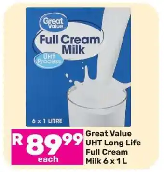 Game Great Value UHT Long Life Full Cream Milk 6 x 1 L offer