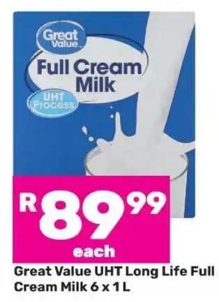 Game Great Value UHT Long Life Full Cream Milk 6 x 1 L offer