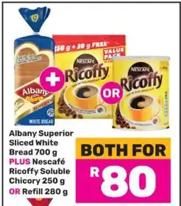 Game Albany Superior Sliced White Bread 700 g PLUS Nescafé Ricoffy Soluble Chicory 250 g OR Refill 280 g offer
