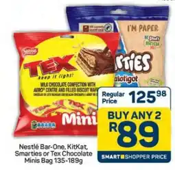 Pick n Pay Hypermarket Nestlé Bar-One, KitKat, Smarties or Tex Chocolate Minis Bag 135-189g offer