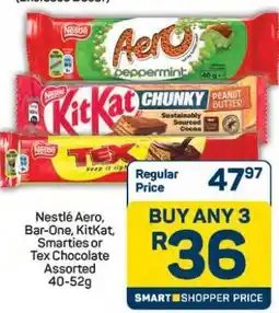 Pick n Pay Hypermarket Nestlé Aero, Bar-One, KitKat, Smarties or Tex Chocolate Assorted offer