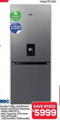Pick n Pay Hypermarket Metallic Fridge with Bottom Freezer and Water Dispenser offer