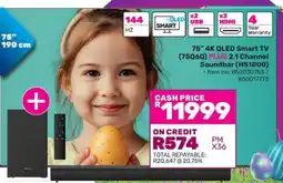 Game 75” 4K QLED Smart TV (75Q6Q) PLUS 2.1 Channel Soundbar (HS1800) offer