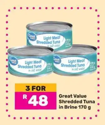 Game Great Value Shredded Tuna in Brine 170 g offer