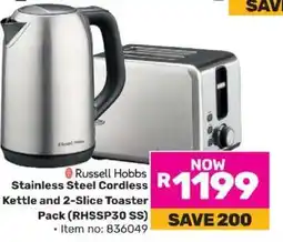 Game Russell Hobbs Stainless Steel Cordless Kettle and 2-Slice Toaster Pack (RHSSP30 SS) offer