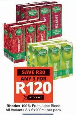Checkers Hyper Rhodes 100% Fruit Juice Blend All Variants offer