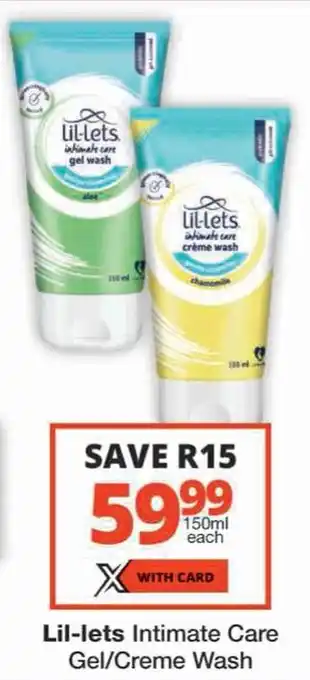 Checkers Lil-lets Intimate Care Gel/ Creme Wash offer