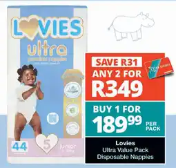 Checkers Lovies Ultra Value Pack Disposable Nappies offer